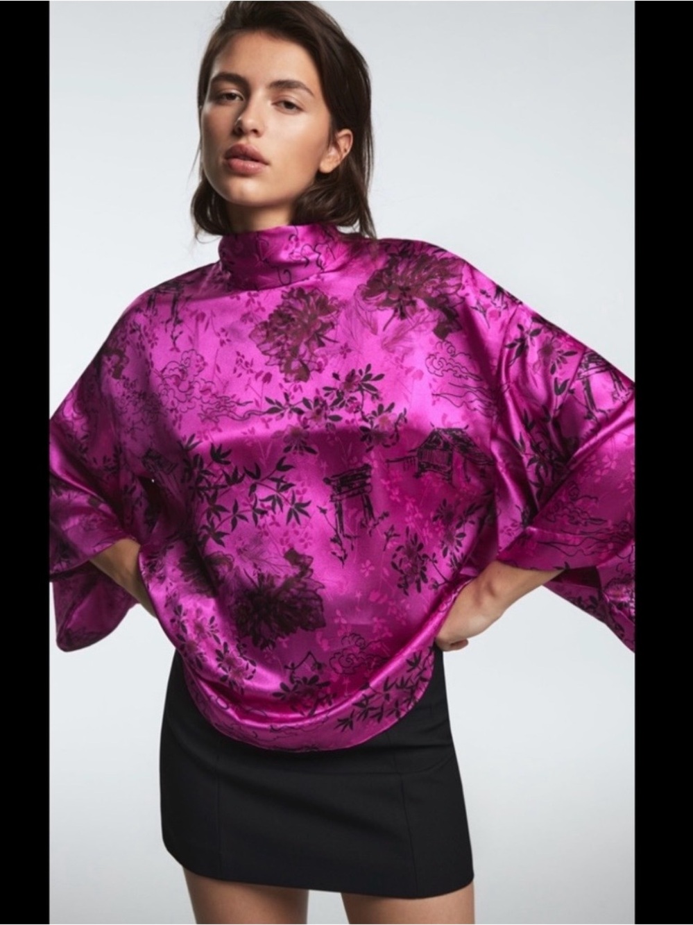Zara Printed Jacquard Purple Blouse Women’s Size S Festival Kimono Style Chic